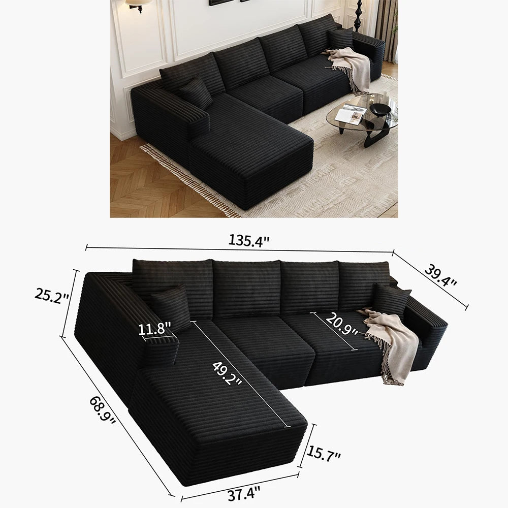 YQXH Cloud Style Corduroy Modular Sectional Sofa Cushions Memory Foam