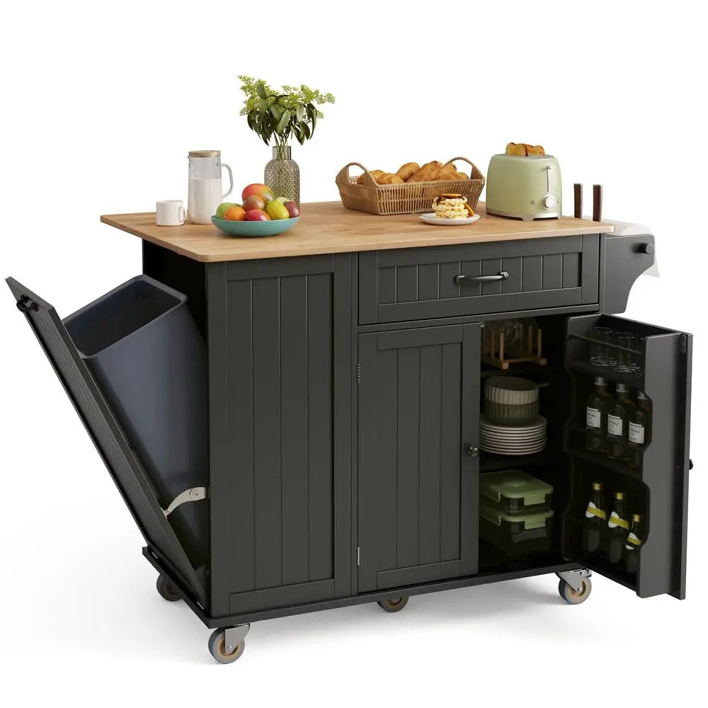 YTYIN Kitchen Island With Storage And Drop Leaf Top