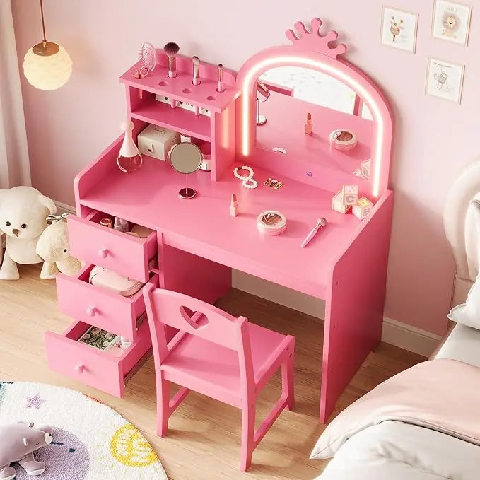 HiMISS Kids Vanity Set With Lights Princess Desk And Chair