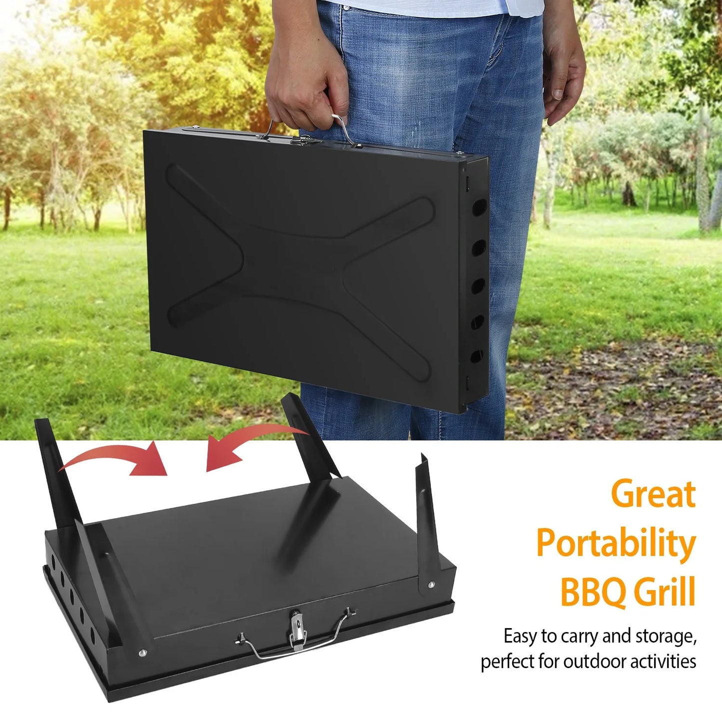 Portable Charcoal BBQ Grill Foldable Legs With 3 Level Height