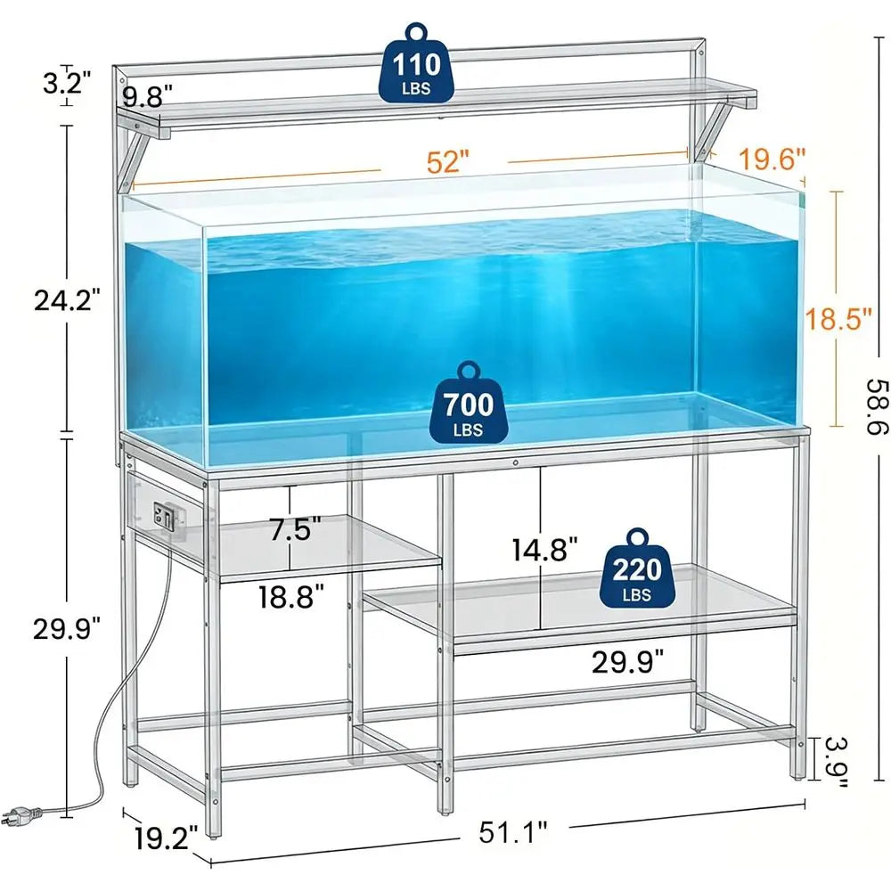 Sturdy Aquarium Stand With Power Outlet And Adjustable Shelves
