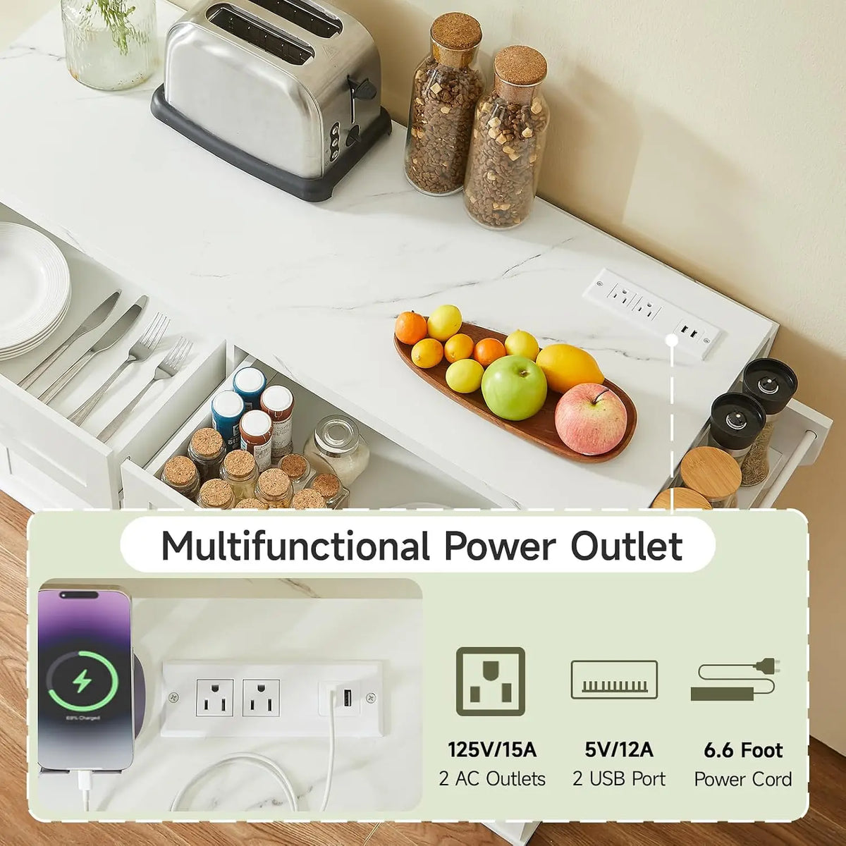 ONBRILL Rolling Kitchen Island Cart With Storage And Power Outlet