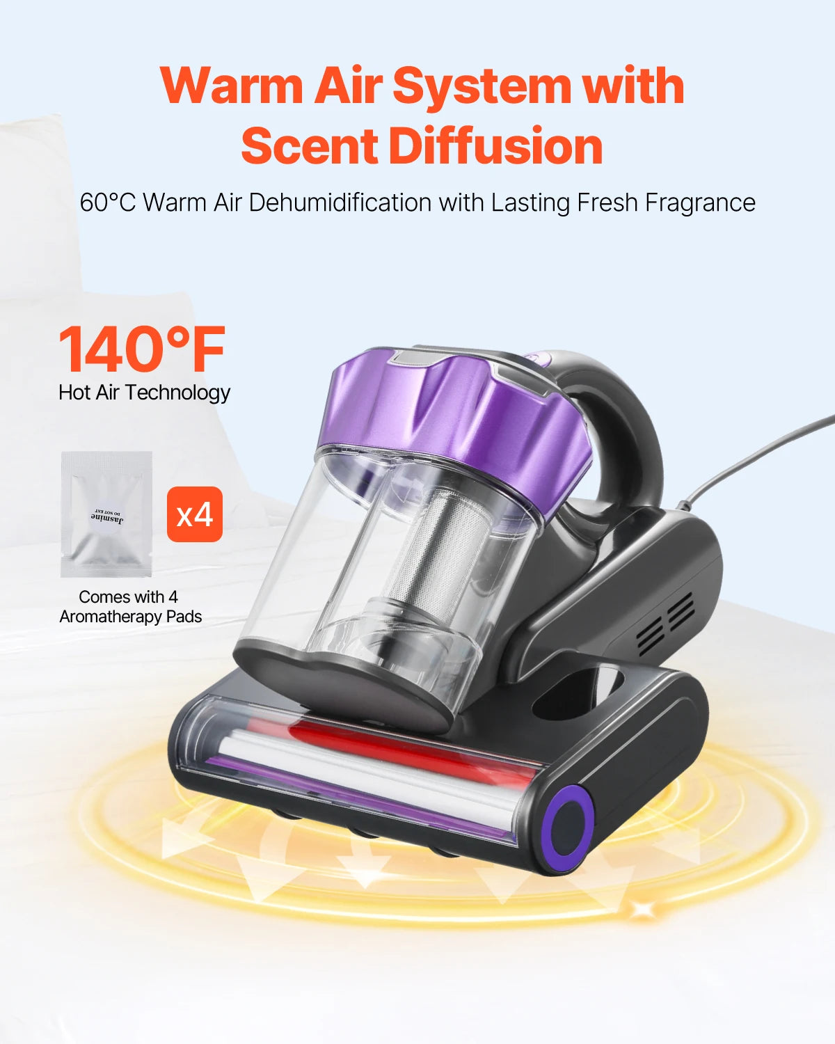 Mattress Vacuum Cleaner 18KPa Suction Dual Dust Bin HEPA Filter