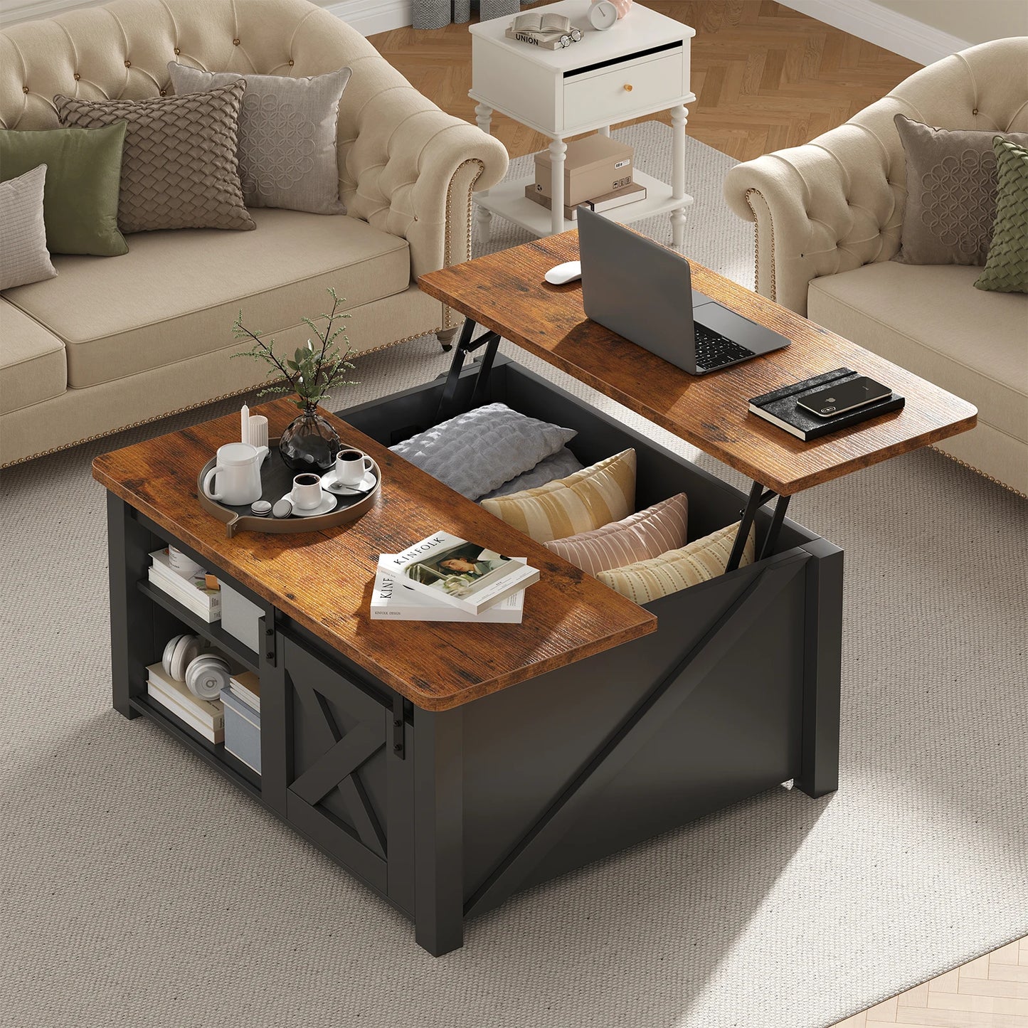 MCQ Lift Top Coffee Table With Adjustable Storage Shelf