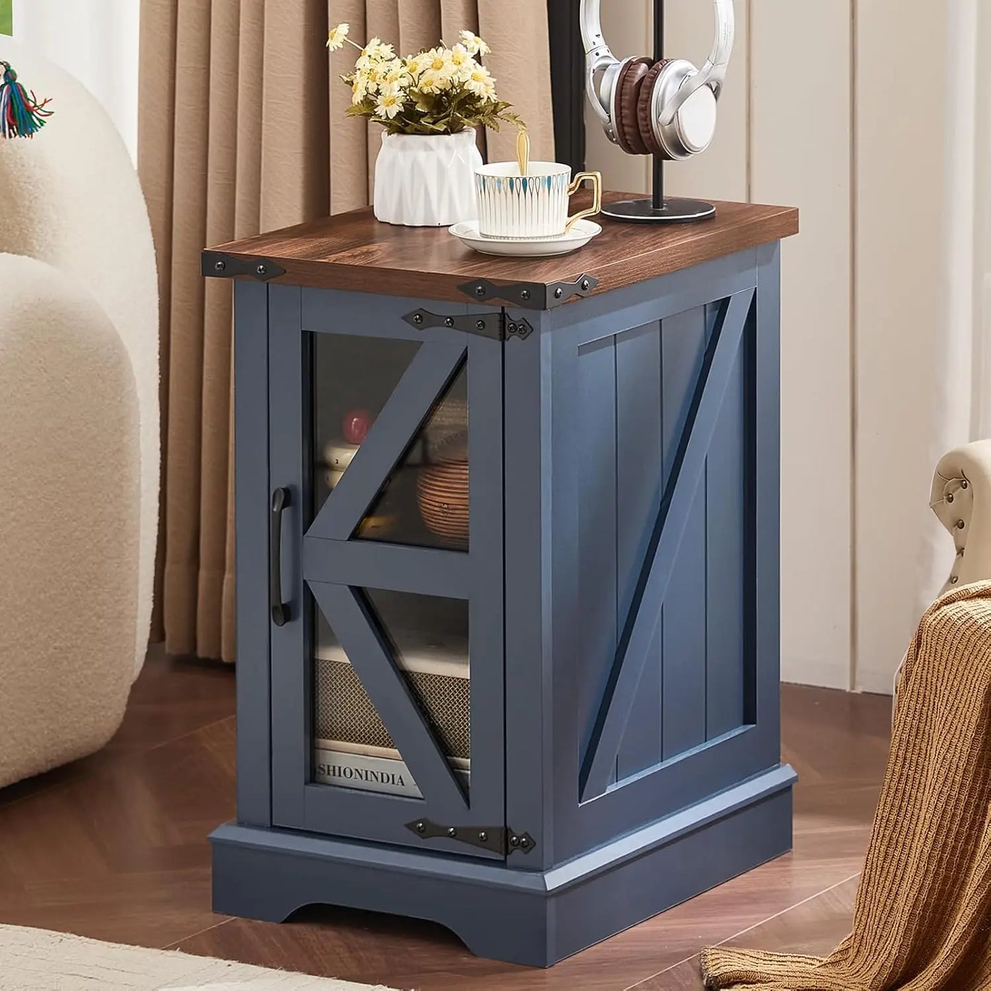 Farmhouse Wood Coffee Table Set With Glass Barn Door Furniture