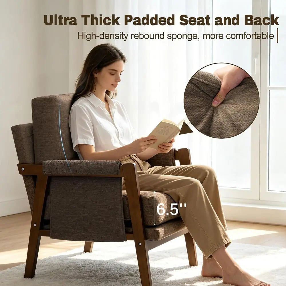 Upholstered Wood Accent Armchair for Bedroom and Living Room