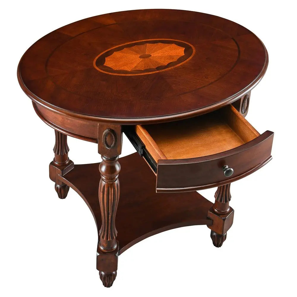 Wood End Table with Drawer, Oval Sofa Side Table, Storage Shelf, Living Room Corner Table, Nightstand, 24H Cherry Walnut CJZ153