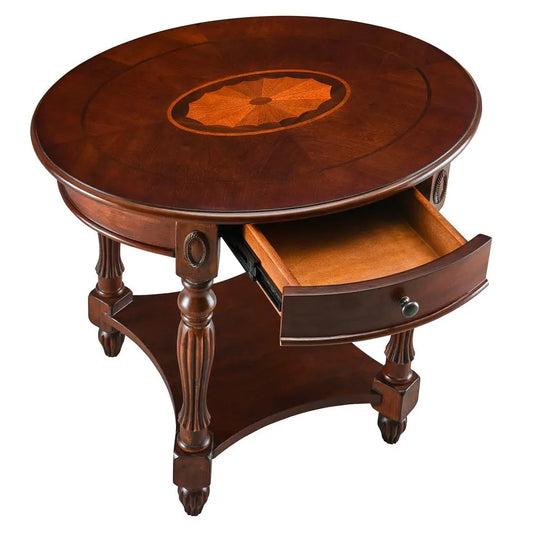 Wood End Table with Drawer, Oval Sofa Side Table, Storage Shelf, Living Room Corner Table, Nightstand, 24H Cherry Walnut CJZ153