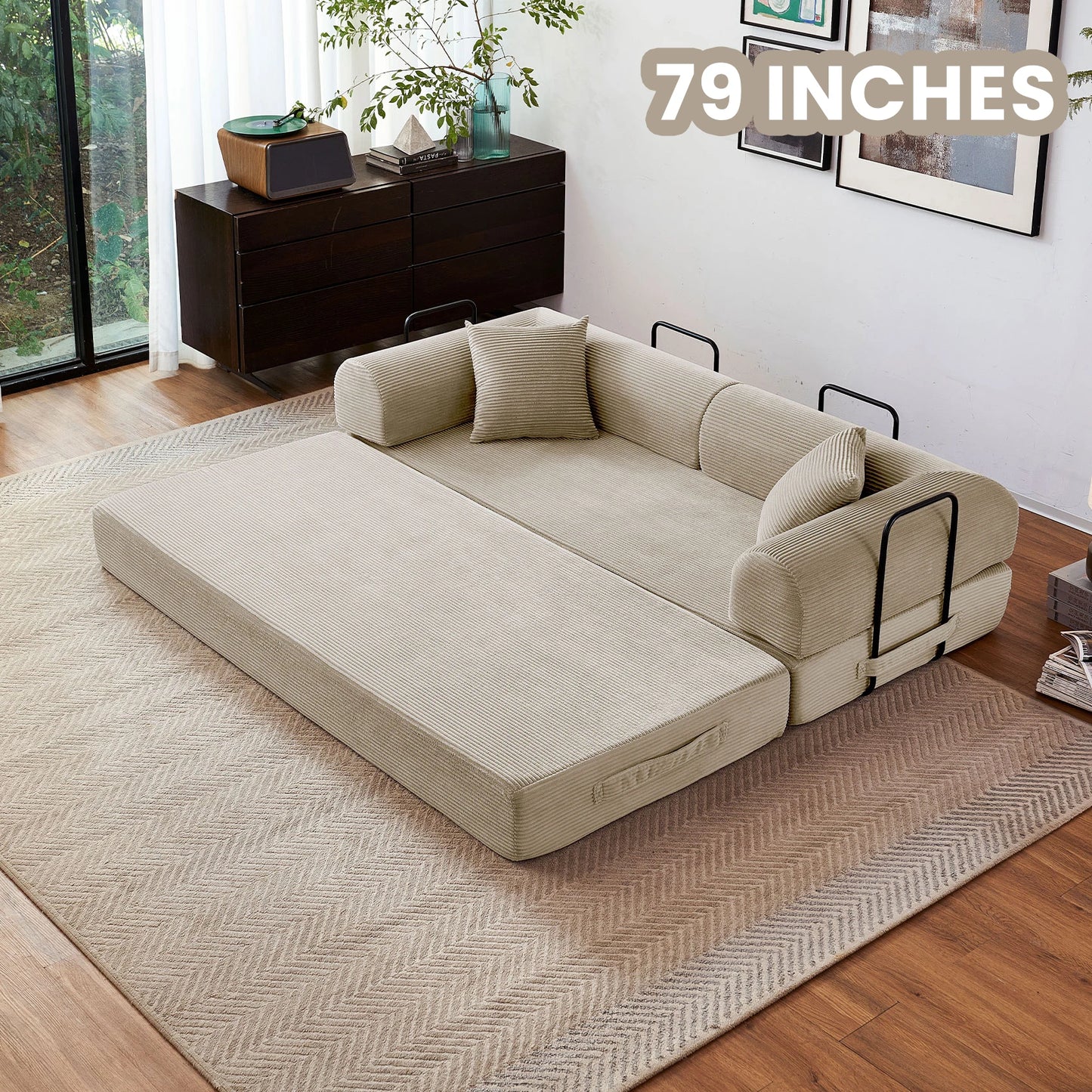 Convertible Futon Sofa Bed Foldable Couch With L Shaped Arms