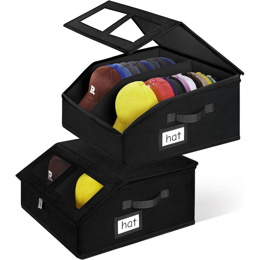 Stackable Baseball Cap Organizer Box With Clear Window And Handles