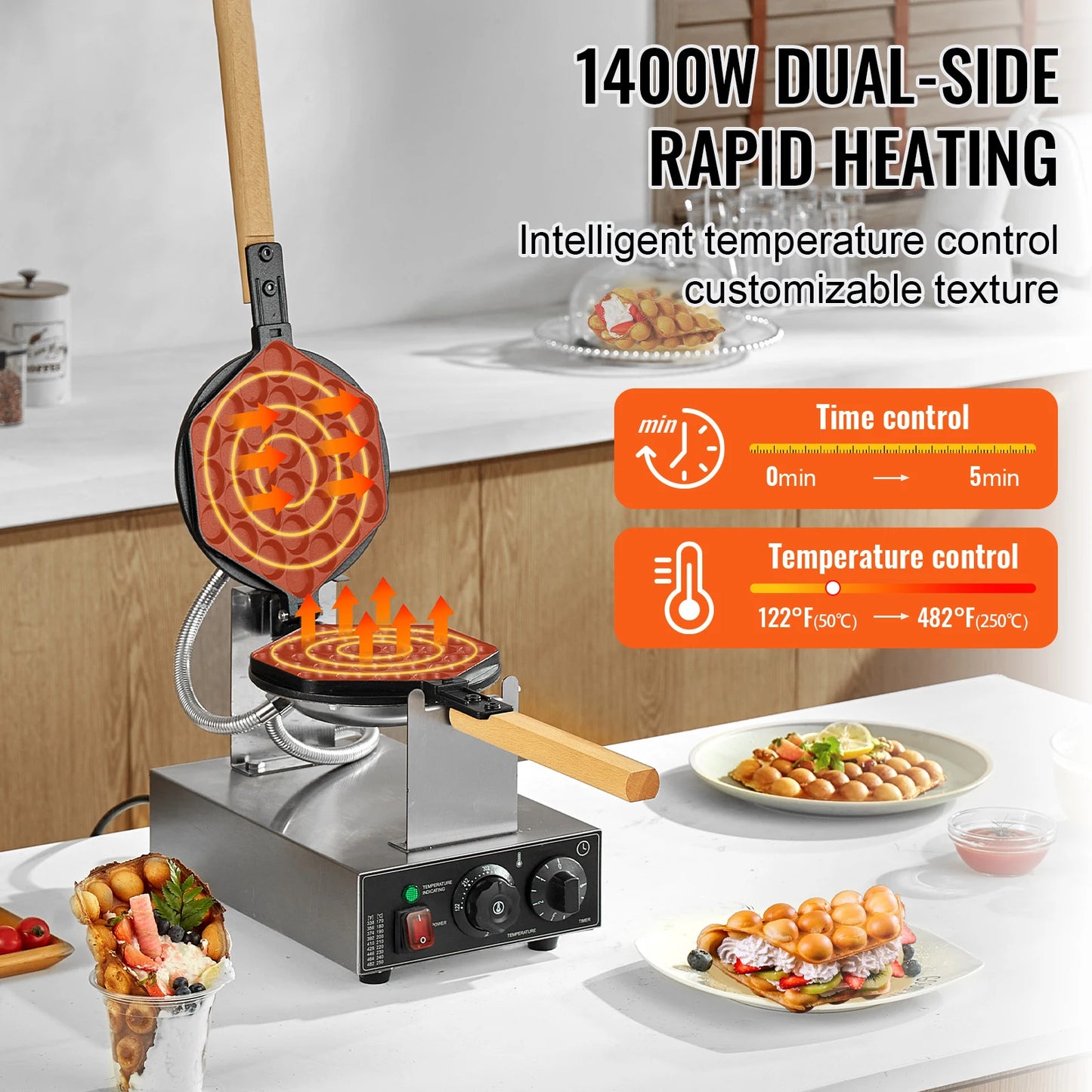 SucceBuy Bubble Waffle Maker 1400W Rotating Two Pans