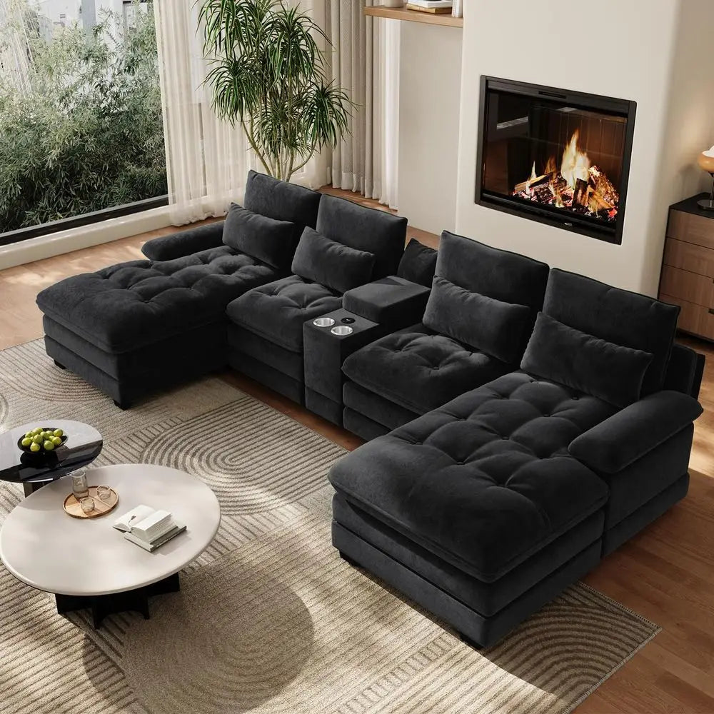 Modern Modular Sectional Sofa With Chaise And Tufted Upholstery