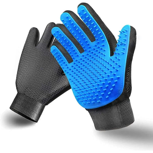 Pet Grooming Glove Hair Remover Brush Gentle Deshedding Efficient Pet Mitt Pet Massage Gloves Left & Right Hand (Blue)