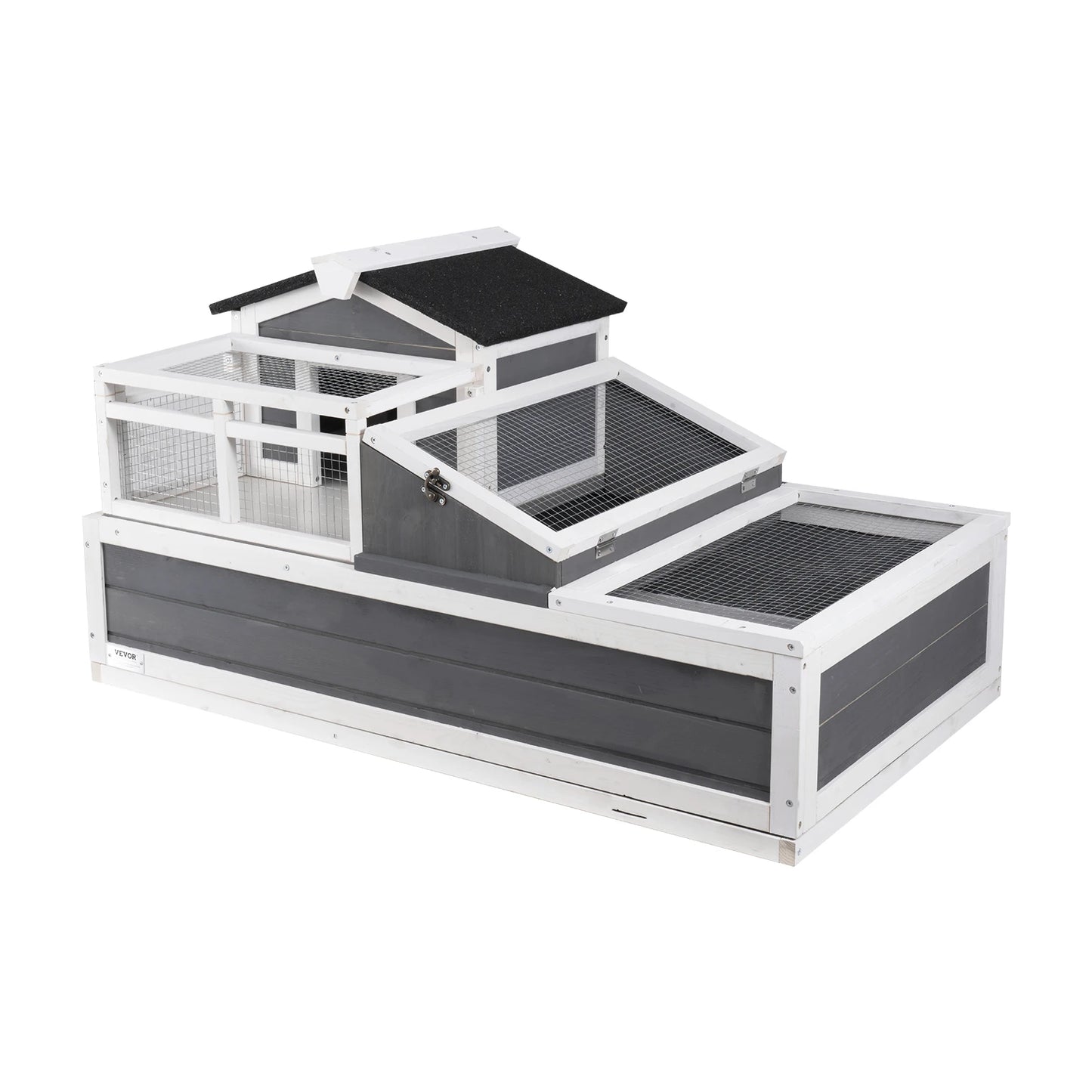 SucceBuy 3-Room Tortoise House Tortoise Habitat Wooden Enclosure Indoor Outdoor Openable Roof Large Reptile Cage44" x 25.6"x 24"
