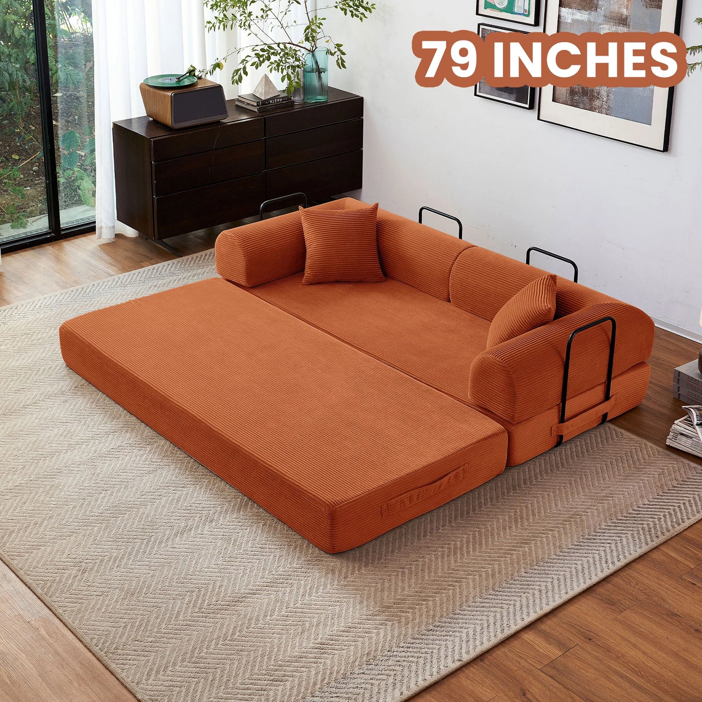 Convertible Futon Sofa Bed Foldable Couch With L Shaped Arms
