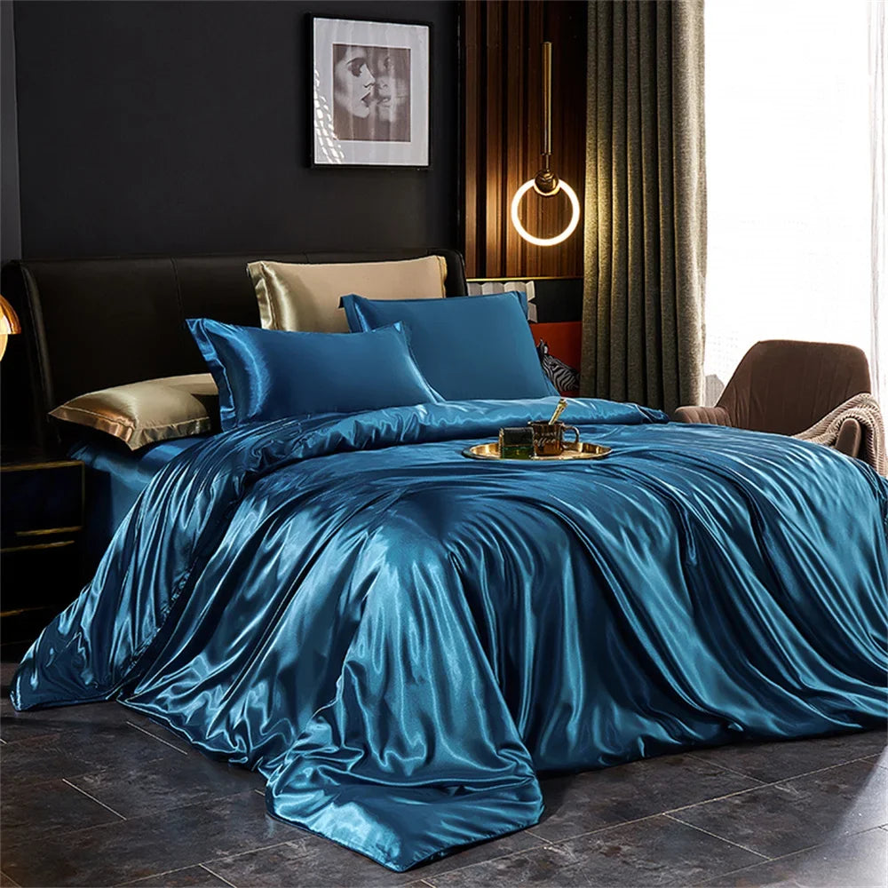 CARA CARLE Solid Silk Bedding Set With Duvet Cover Pillowcases