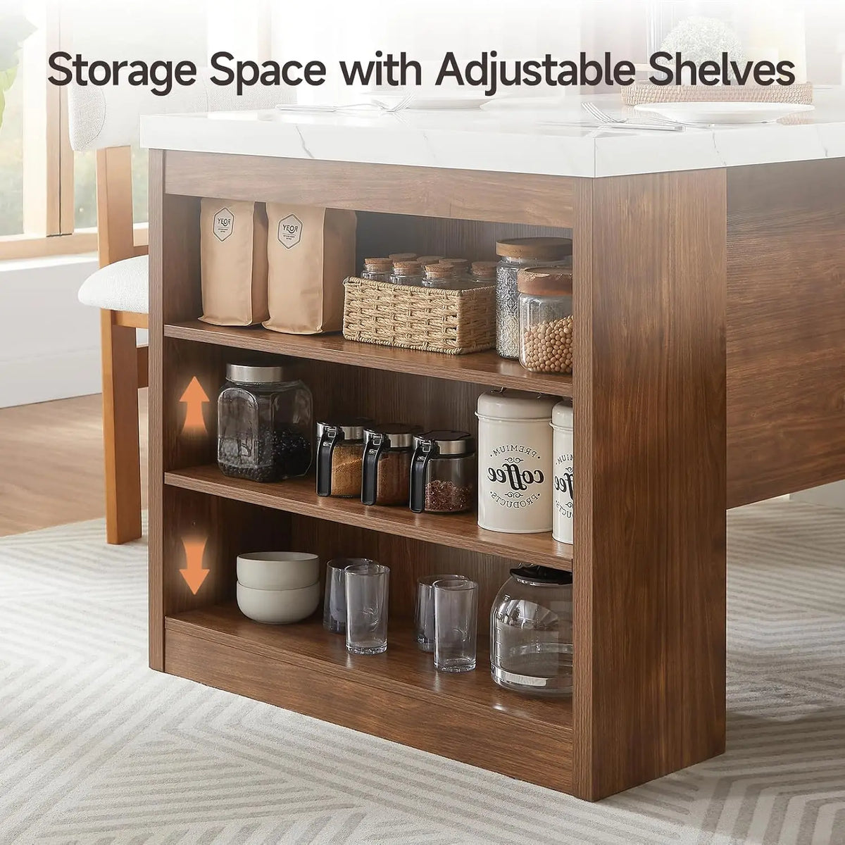 ONBRILL Modern Kitchen Island Table With Storage And LED Lighting