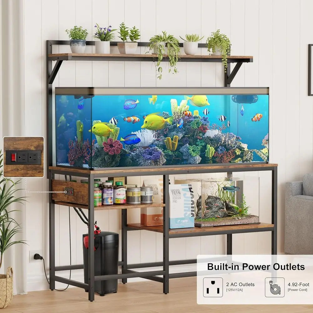 Sturdy Aquarium Stand With Power Outlet And Adjustable Shelves