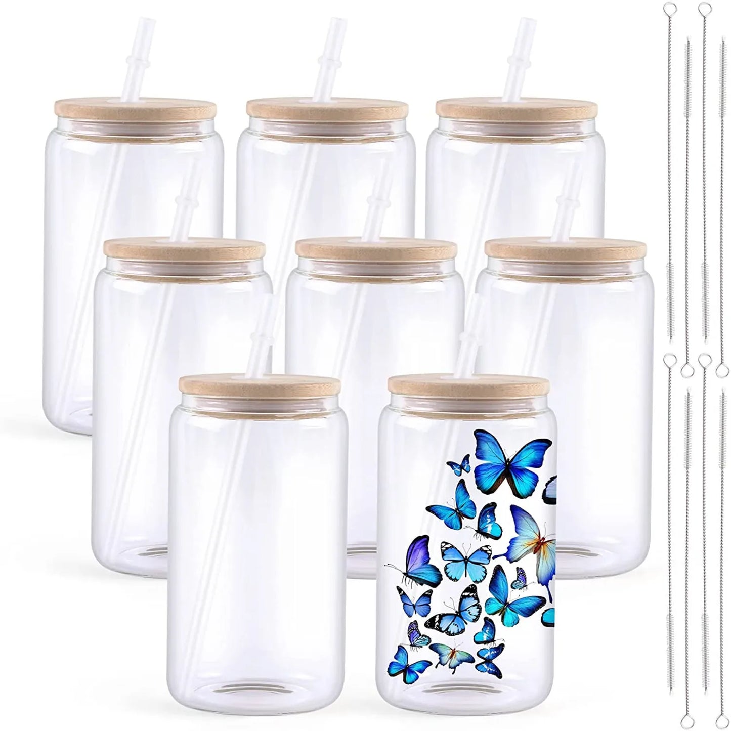 HTVRONT Sublimation Glass Tumblers With Bamboo Lid
