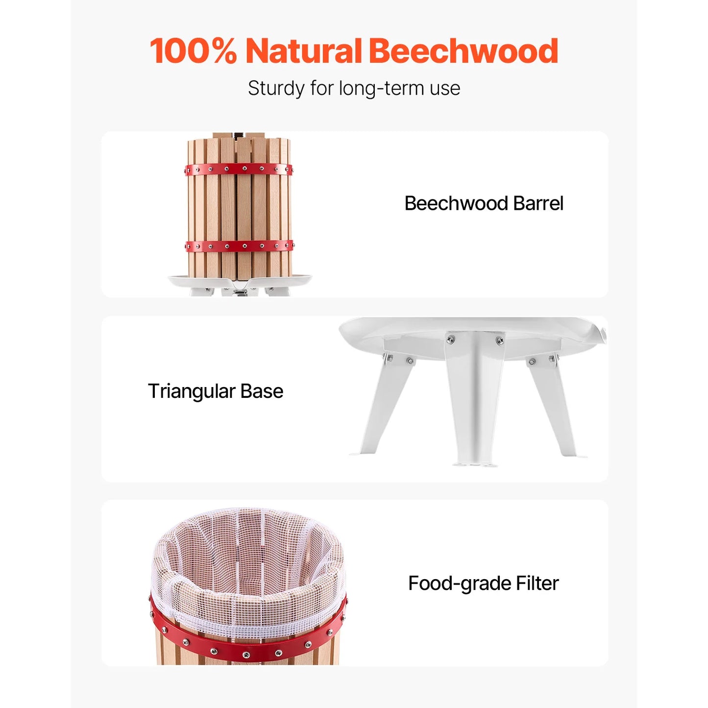 Solid Wood Manual Fruit Press With Heavy Duty Pressure Blocks