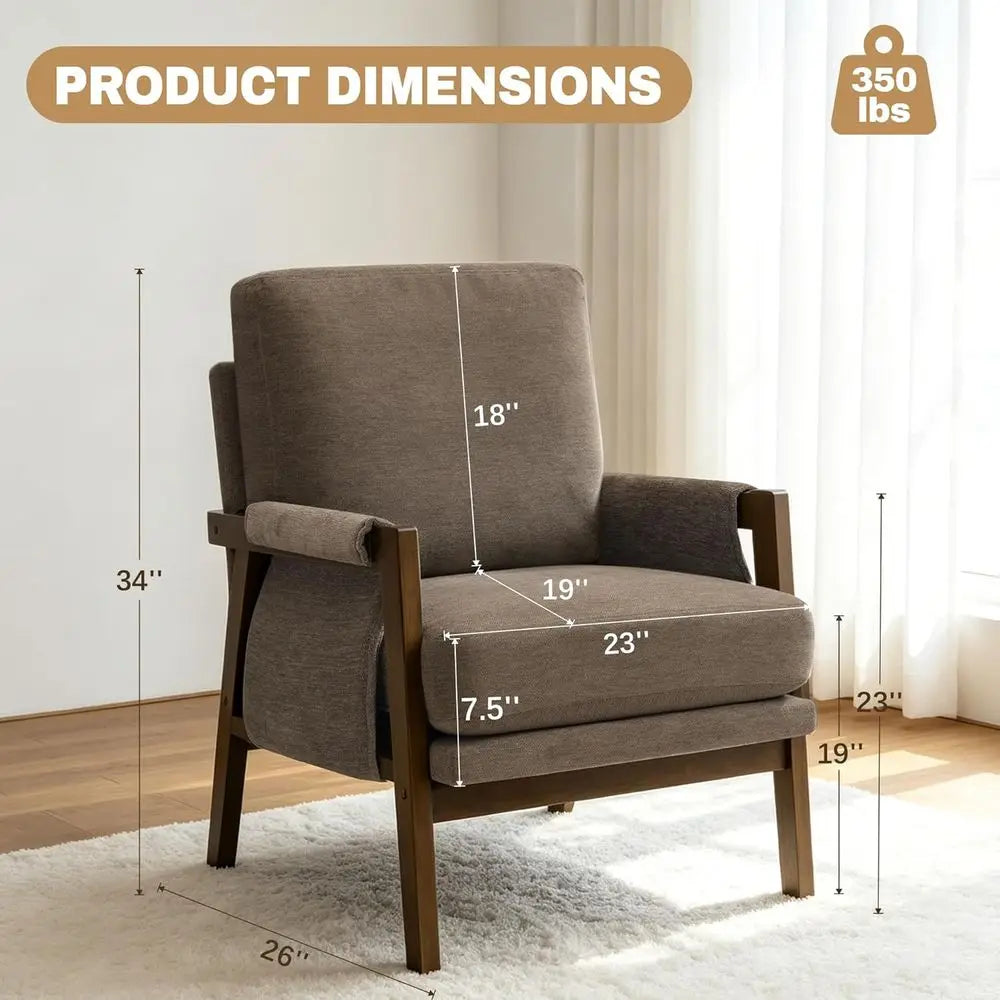 Upholstered Wood Accent Armchair for Bedroom and Living Room