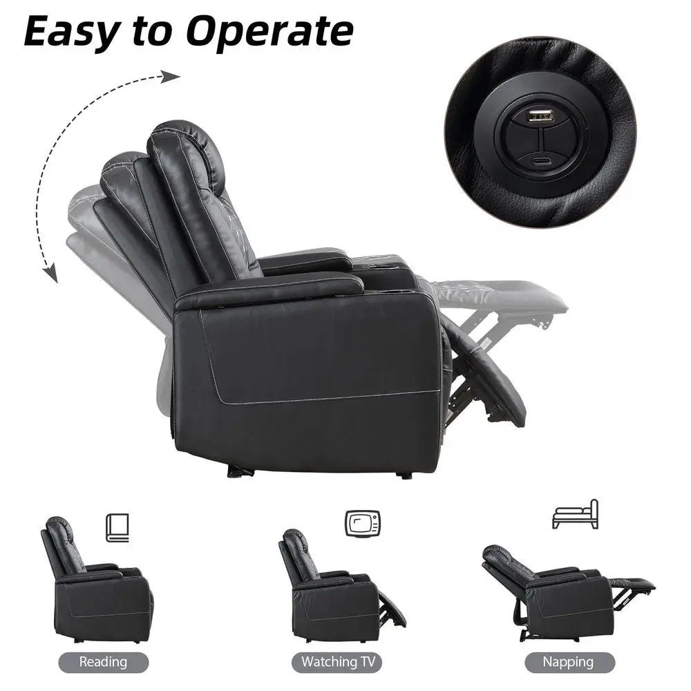 Power Faux Leather Reclining Couch with Cup Holder and USB Port, Living Room Furniture Set, Electric Recliner Sofa for Home The