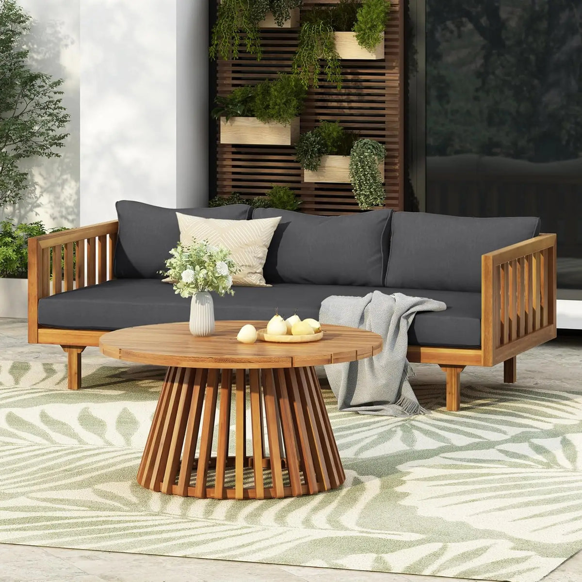 Acacia Wood Outdoor Conversation Set With Cushioned Patio Table