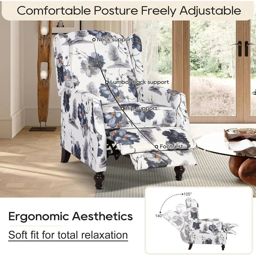 Upholstered Wingback Manual Recliner Chair for Living Room and Bedroom
