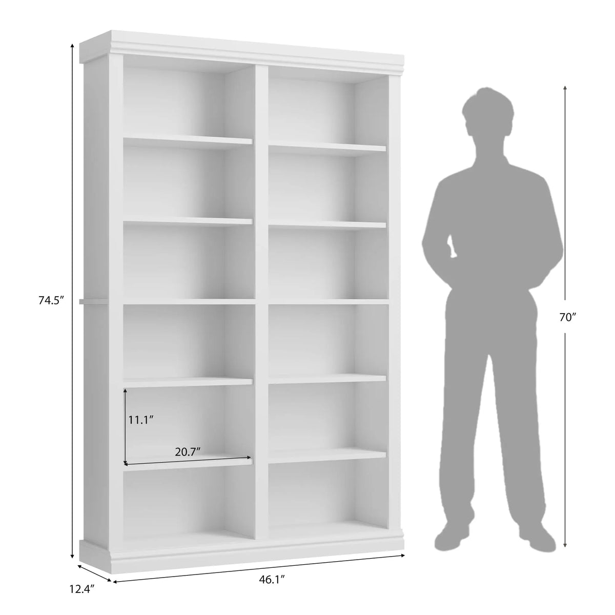 Tall White Open Bookshelf, 6-Tier Double Column Bookcase, Large Freestanding Display Storage Shelving Unit, Decorative Book Shelf for Living Room Home Office