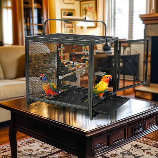 Wrought Iron Travel Cage For Small Birds With Seed Guard