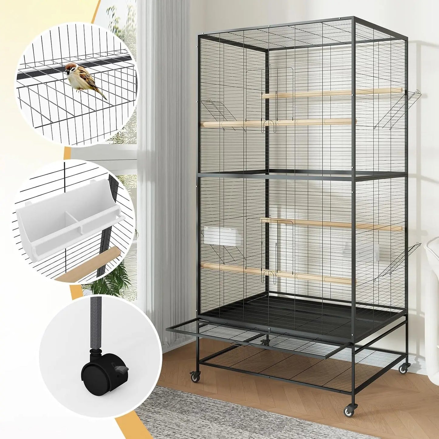 Studyset Parrot Parakeet Cage Wrought Iron Rolling Stand