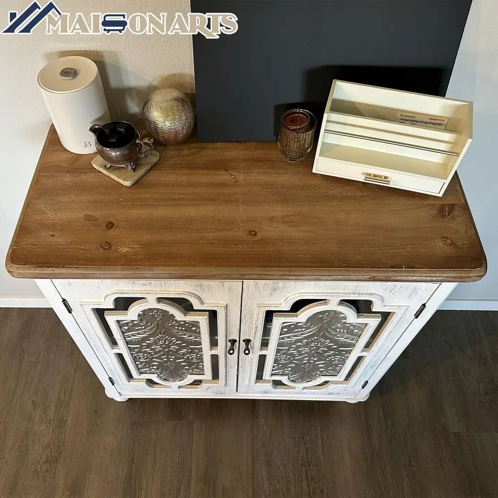 Accent Cabinet with 2 Doors, Farmhouse Decorative Storage Cabinet with Solid Wood Frame amp Legs for Living Room Entryway Small