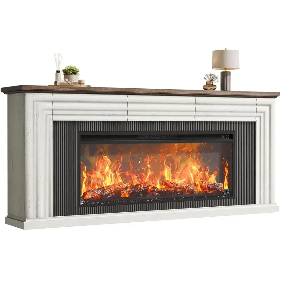 70 Fireplace TV Stand with 42 Electric Fireplace, Farmhouse TV Stand for 65 75 Inch TV, Entertainment Center TV Console with 3