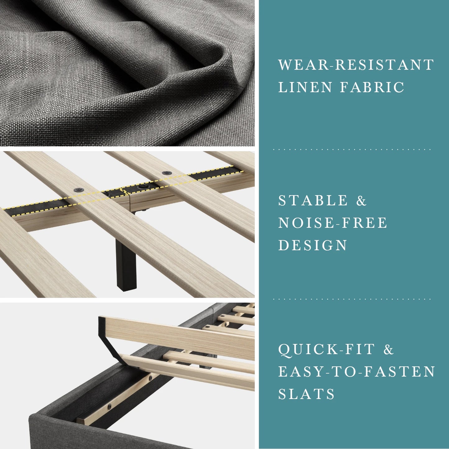 HOOMIC Upholstered Bed Frame With Adjustable Headboard In Linen Fabric