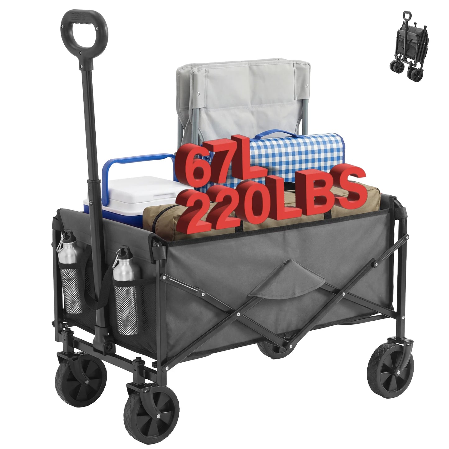 JHK 220 Lb Heavy Duty Collapsible Wagon Cart With Wheels