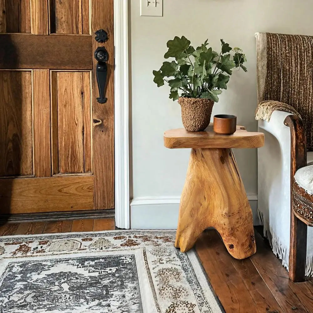 Live Edge Natural Wood Stump Side Table, 14x13x18H, Rustic Plant Stand, Accent Table for Home & Outdoor Decor