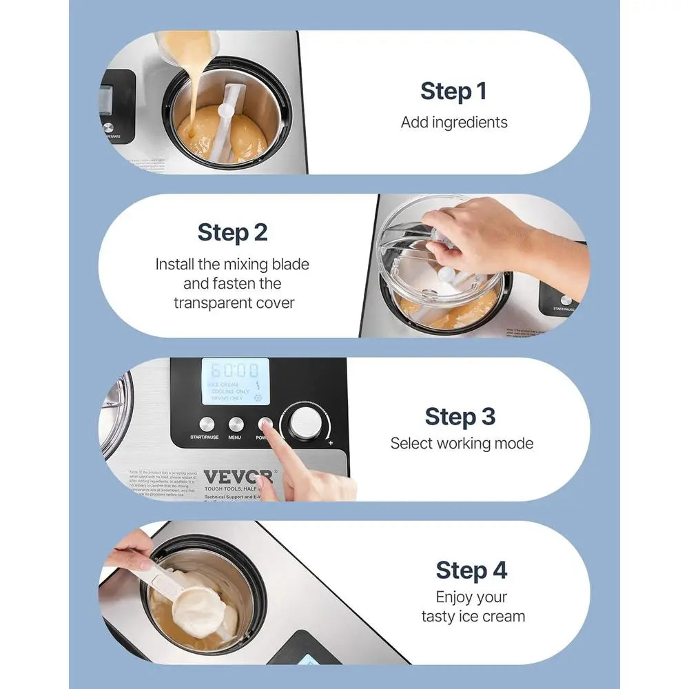 Automatic Ice Cream Maker With Built In Compressor Stainless Steel