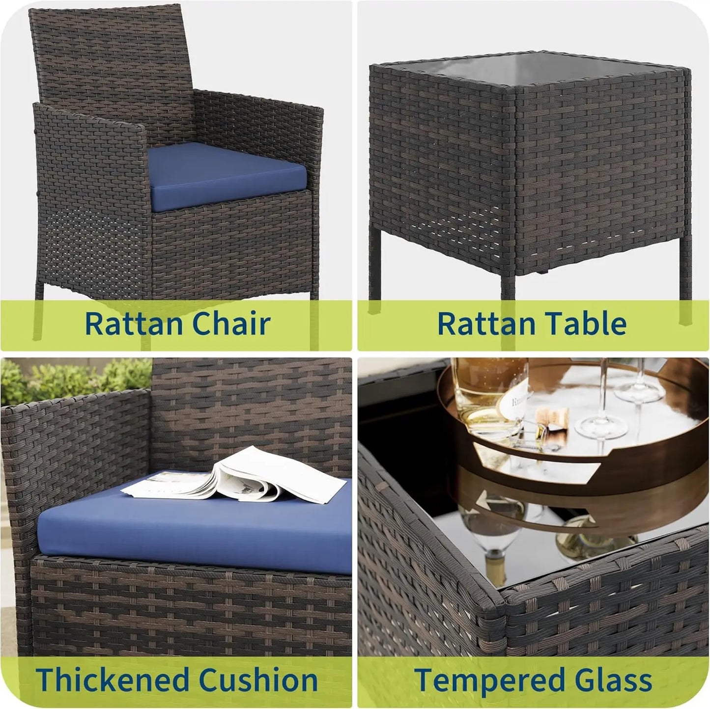 HiMISS All Weather 3 Piece Patio Set With Rattan Chairs