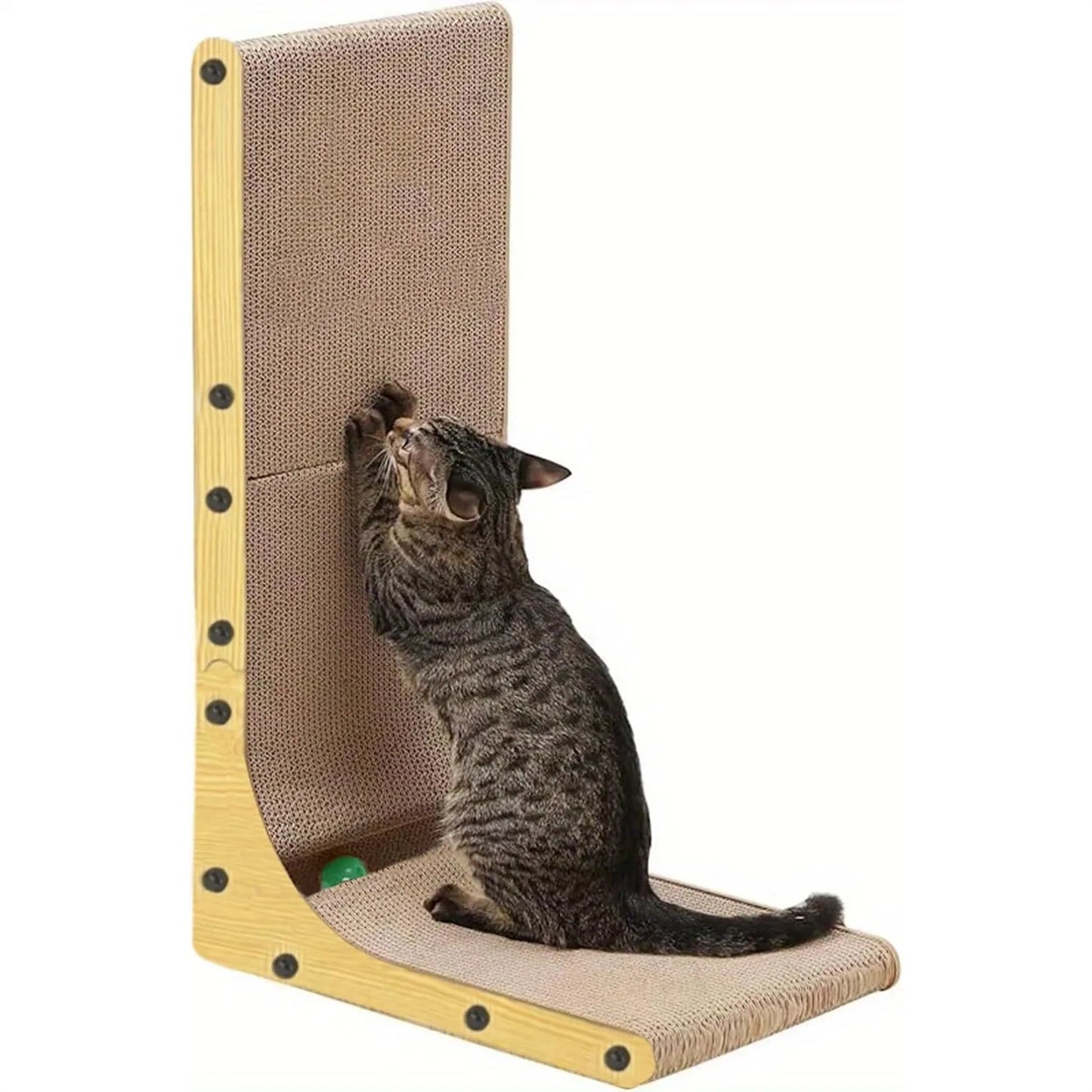 L Shaped Cat Scratcher 23.6 Inch Vertical Scratching Board Wall Mounted Durable Cardboard Scratch Pad with Ball Toy Protects