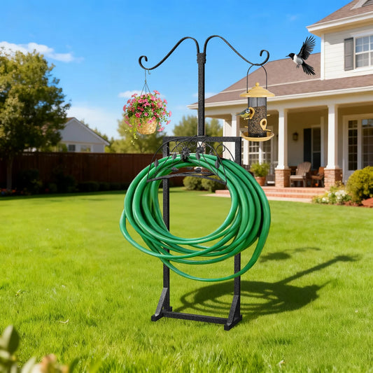 Freestanding Garden Hose Holder With 4 Spikes And 2 Hooks
