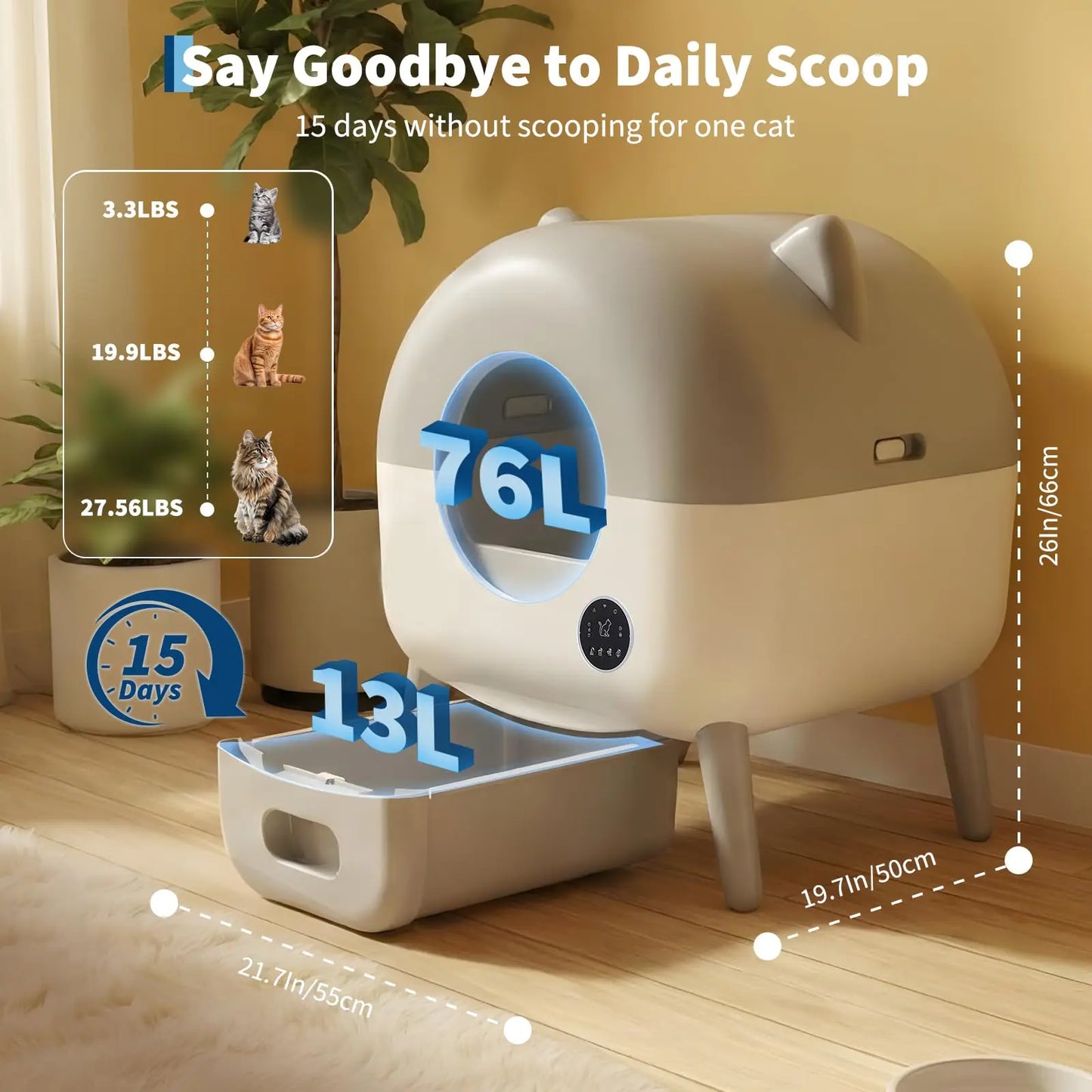 HiMISS Automatic Self Cleaning Cat Litter Box With App Control