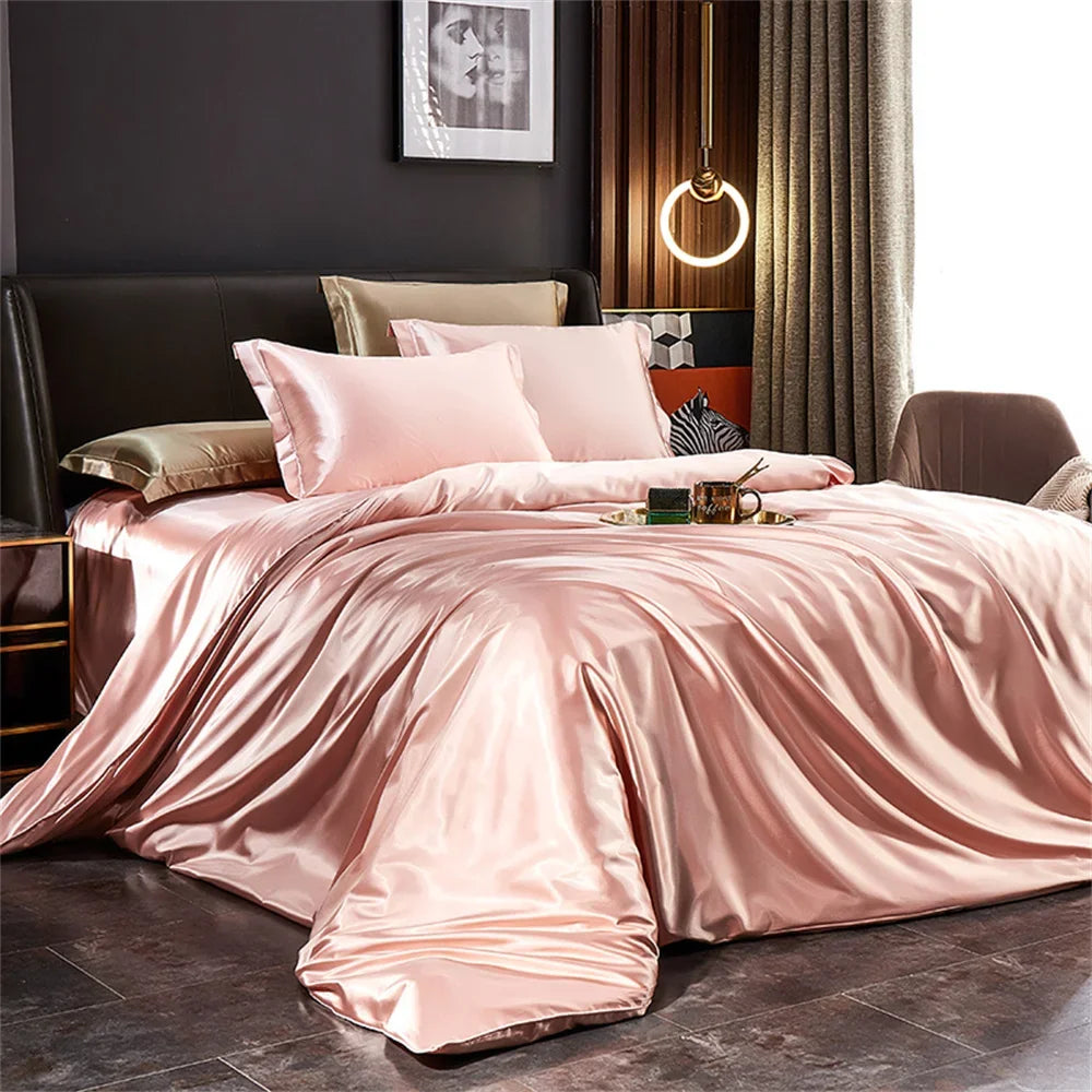 CARA CARLE Solid Silk Bedding Set With Duvet Cover Pillowcases