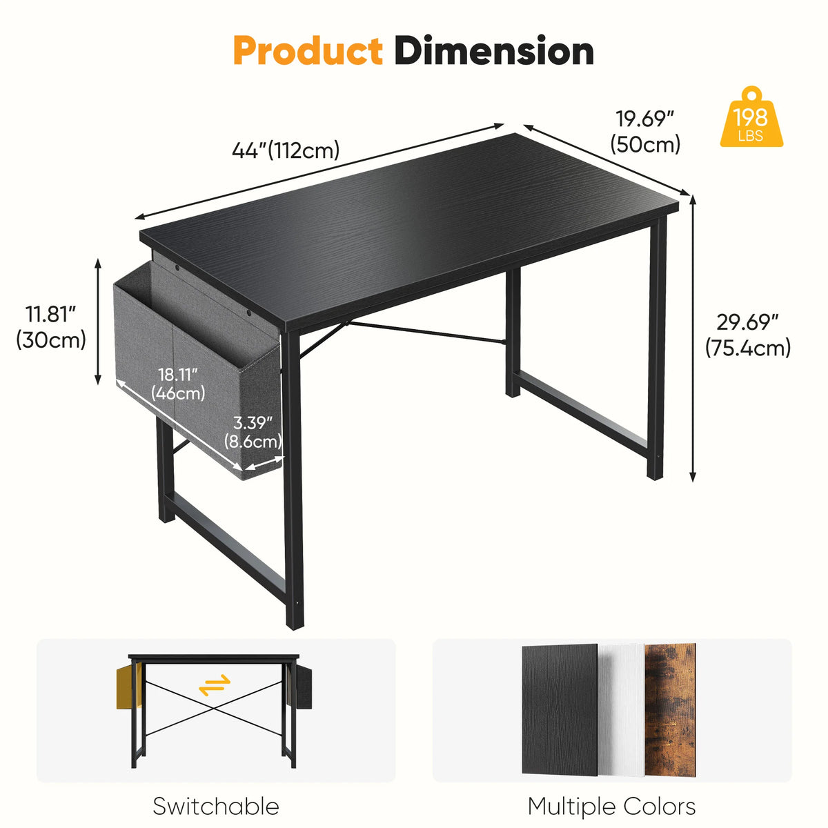 JHK Wooden Computer Desk With Metal Frame And Storage Bag