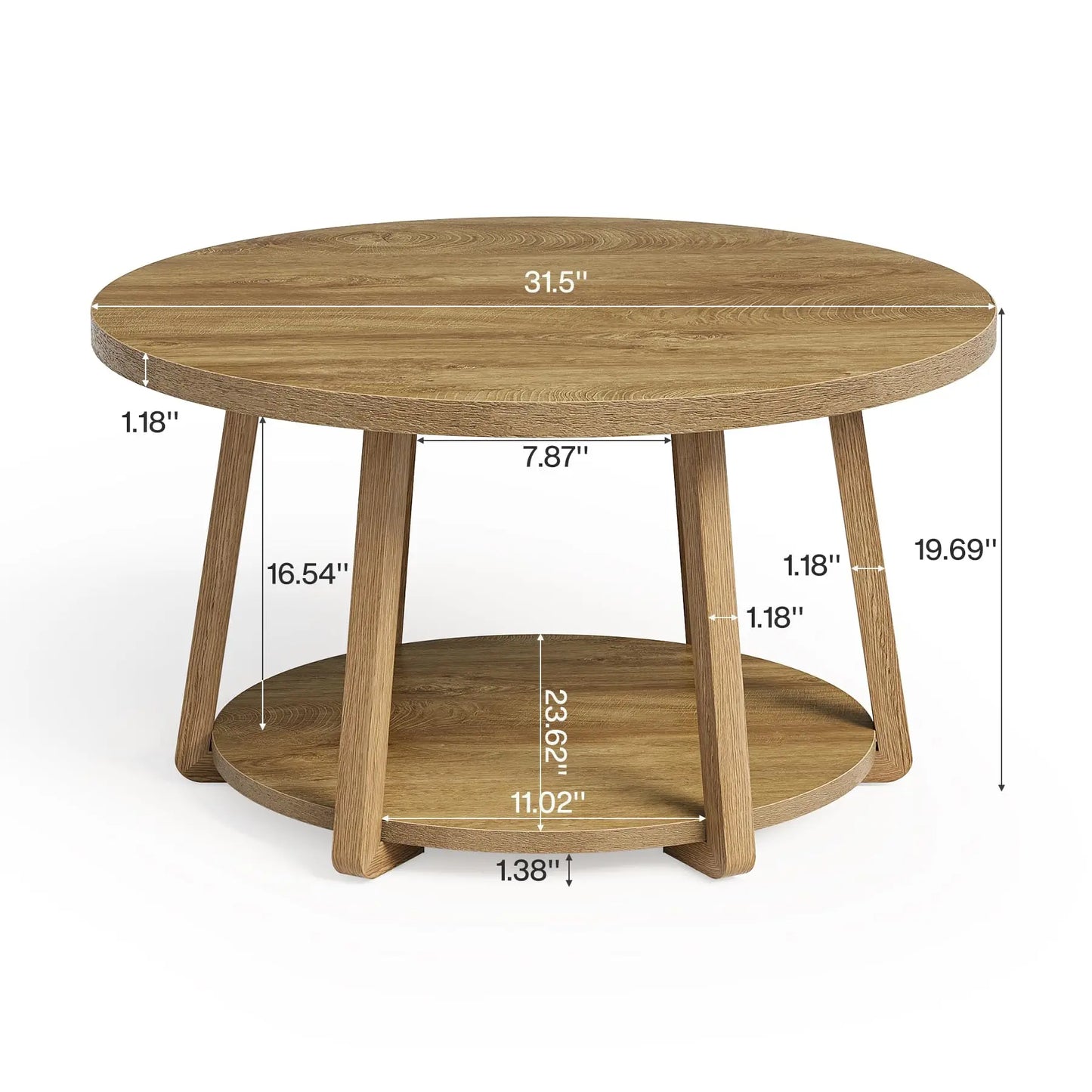 Tribesigns Round Coffee Table, 2-Tier Center Table with Storage, Wooden Legs, for Living Room, Bedroom, Easy Assembly