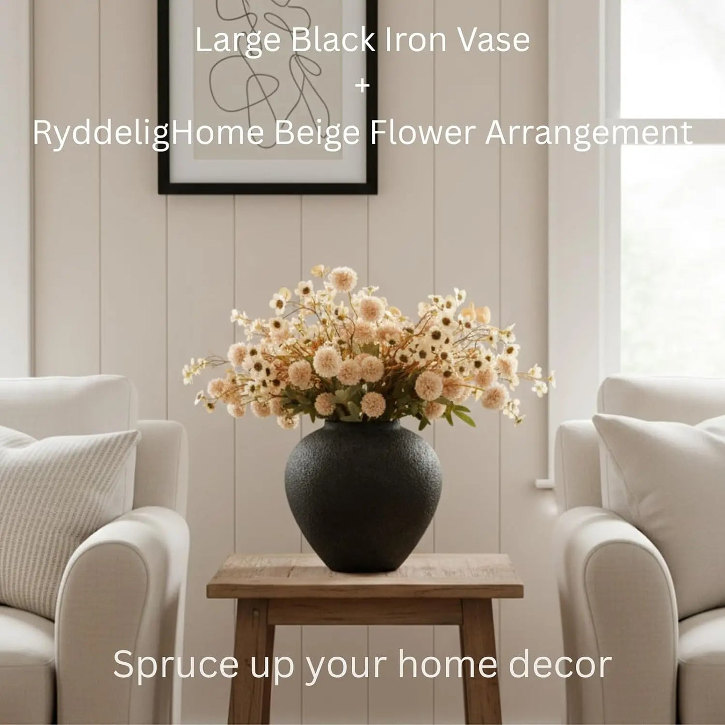 Large Black Round Vase, Pottery Rustic Look for Home Decor | Arina Black Iron Vase Modern Farmhouse, Console Table Decor, Textured Metal Big Vases for Centerpieces, Jarrones Grandes