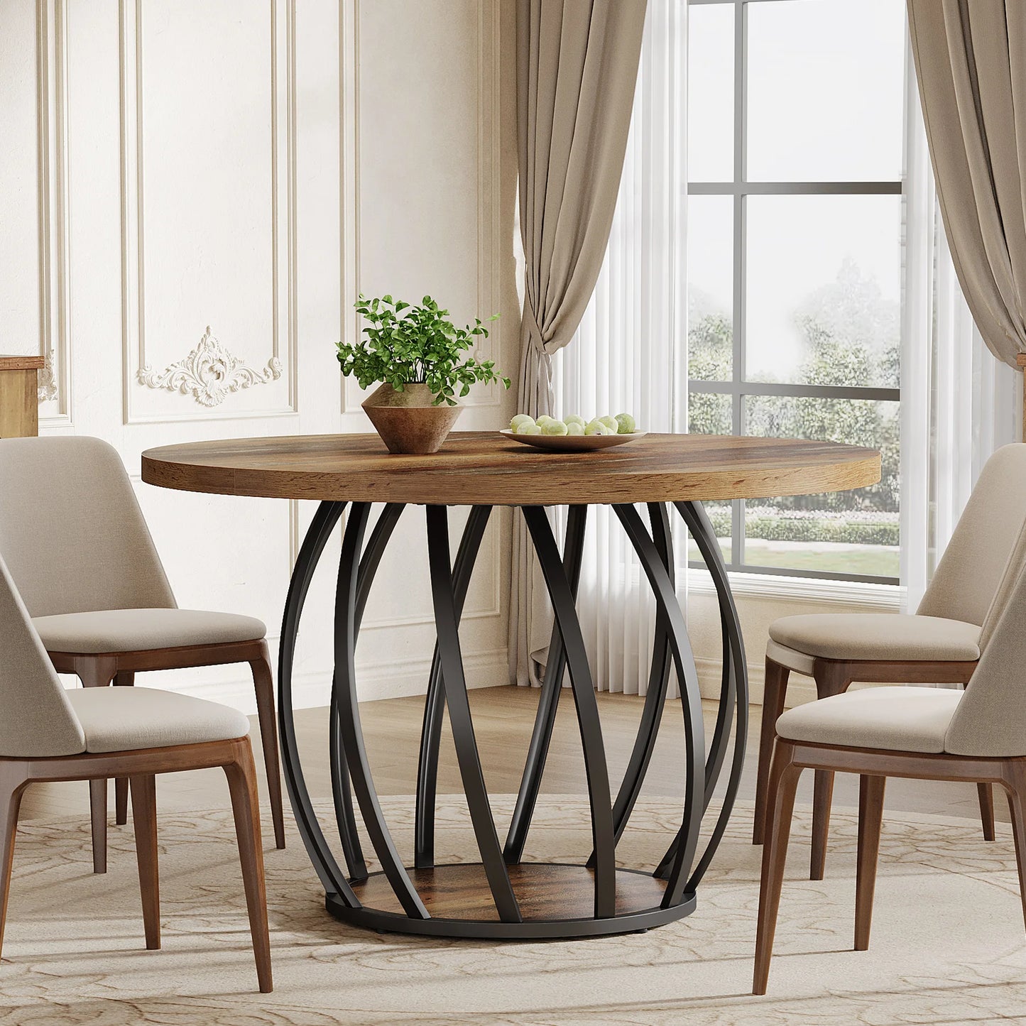 Tribesigns Round Wooden Dining Table With Sturdy Metal Base