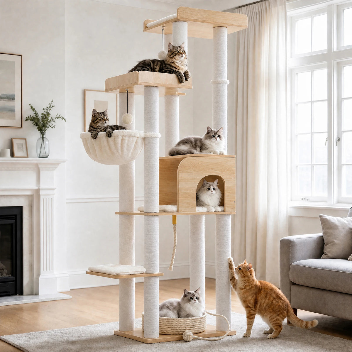 PAWZ Road Wood Cat Tree With Woven Bed And Perches