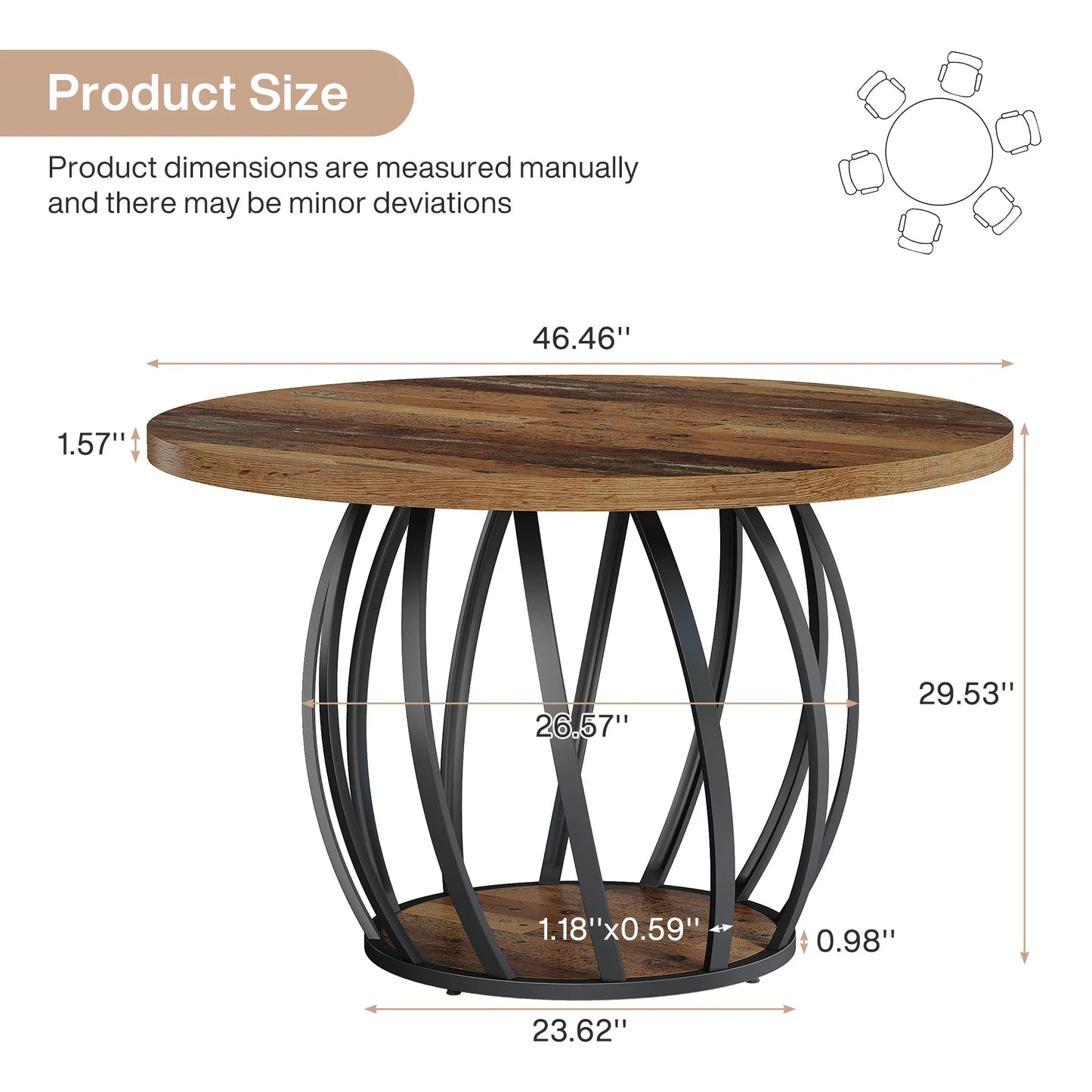 Tribesigns Round Wooden Dining Table With Sturdy Metal Base