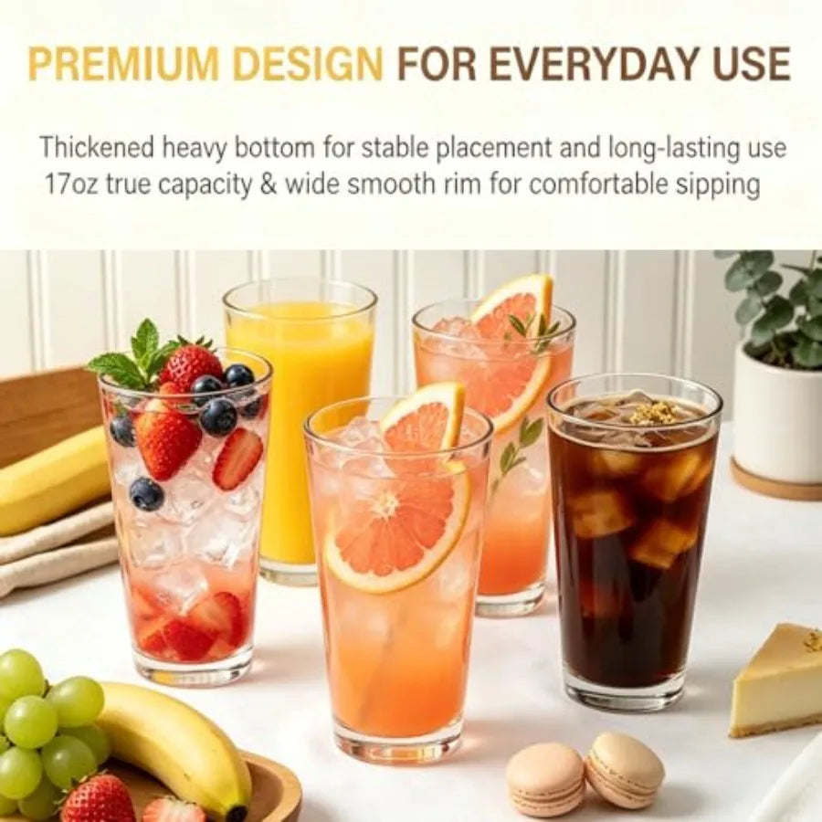 Glass Cups 17 oz, Clear Drinking Tumblers For Home, Highball Glass Drinking Glasses For Beverages, Cocktail Glass, Large Water