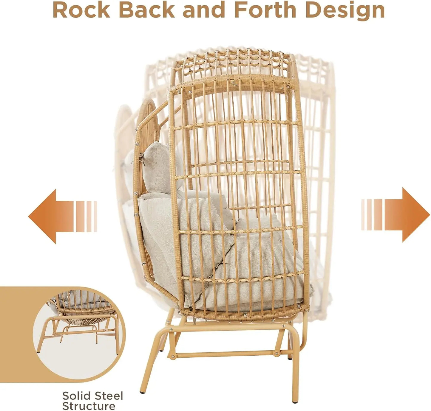 Metal Frame Egg Wicker Loveseat With Cushion Outdoor Rocking Chair